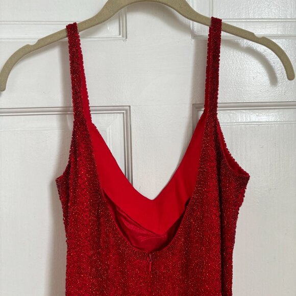 Red Beaded Vintage Dress Sequin Glitter Holiday Mini Sleeveless Short Silk 6 8 M - Picture 4 of 8
